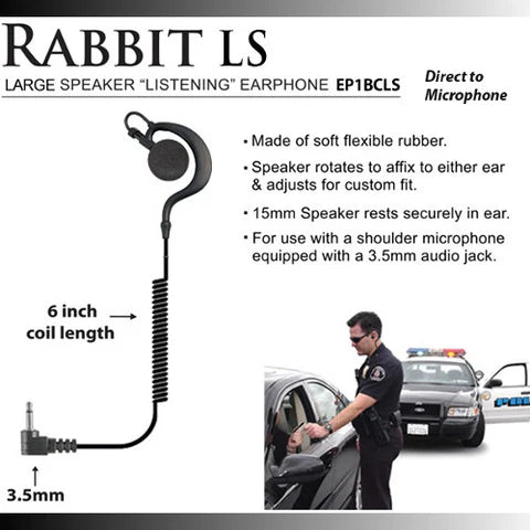 Rabbit Large Speaker Earhook Listen Only Earpiece - Short Cable 3.5mm and 2.5mm - The Earphone Guy