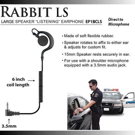 Rabbit Large Speaker Earhook Listen Only Earpiece - Short Cable 3.5mm and 2.5mm - The Earphone Guy
