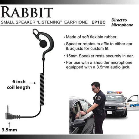 Rabbit Traditional Earhook Listen Only Earpiece - Short Cable 3.5mm and 2.5mm - The Earphone Guy