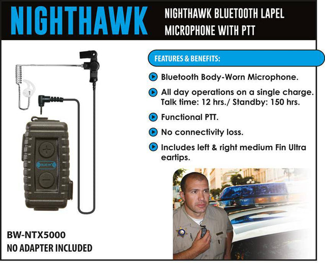 BlueWi BW-NT5000U Nighthawk Bluetooth Lapel Microphone for Harris MA/com XG-100U - The Earphone Guy