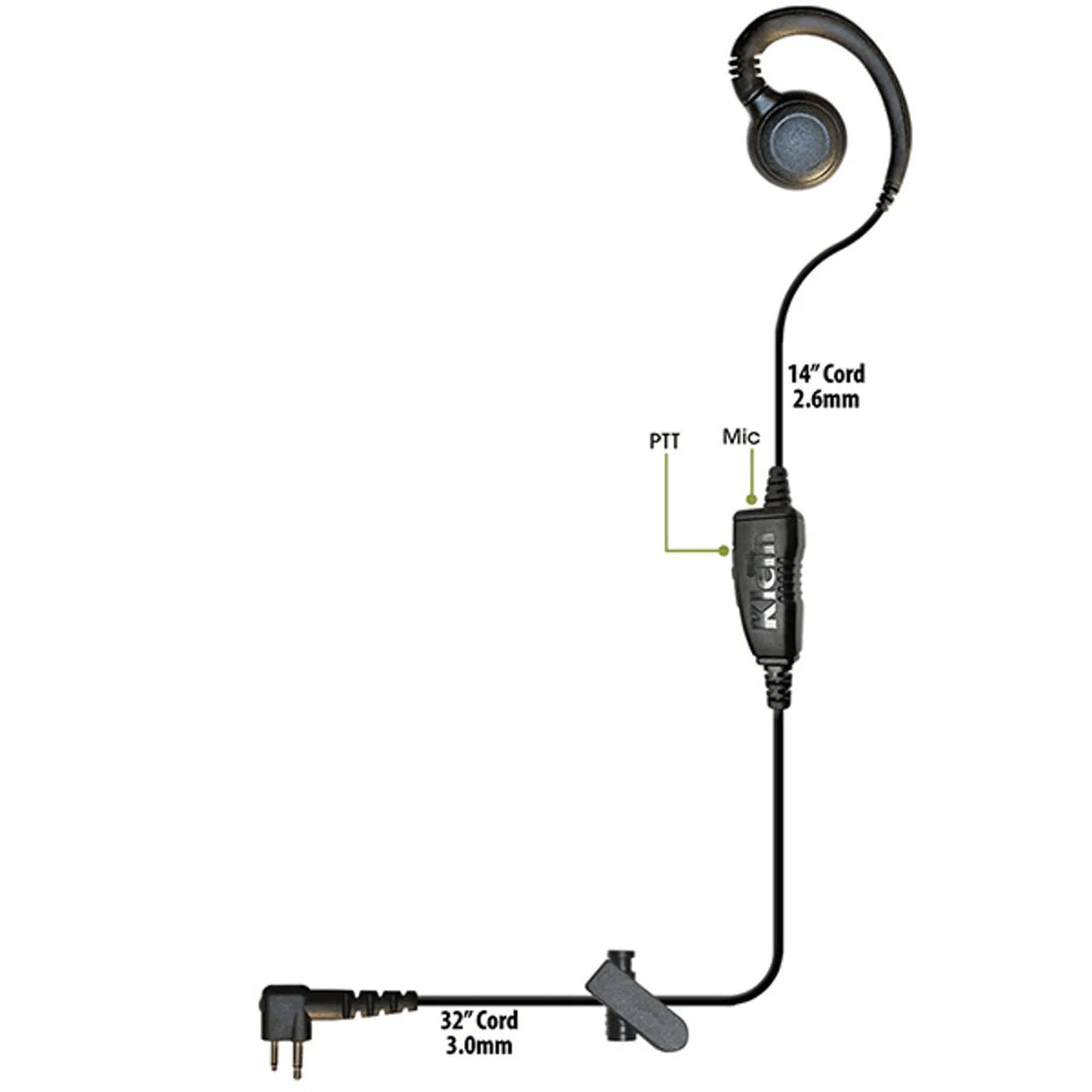 CURL 1-Wire Earpiece Kit fits Motorola 2-Pin - The Earphone Guy