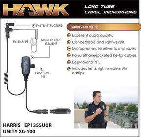 EP1355UQR, Hawk, Lapel Microphone, w/Quick Release fits Harris XG100 - The Earphone Guy