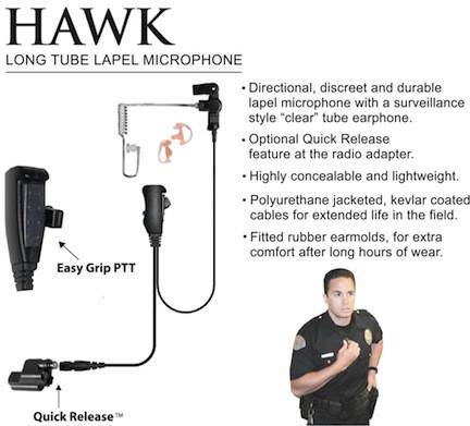 EP1310QR Hawk Lapel Microphone w/Quick Release fits Icom Multi-pin - The Earphone Guy