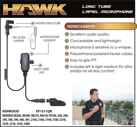 EP1311QR Hawk Lapel Microphone with Quick Release fits Kenwood Multi Pin - The Earphone Guy